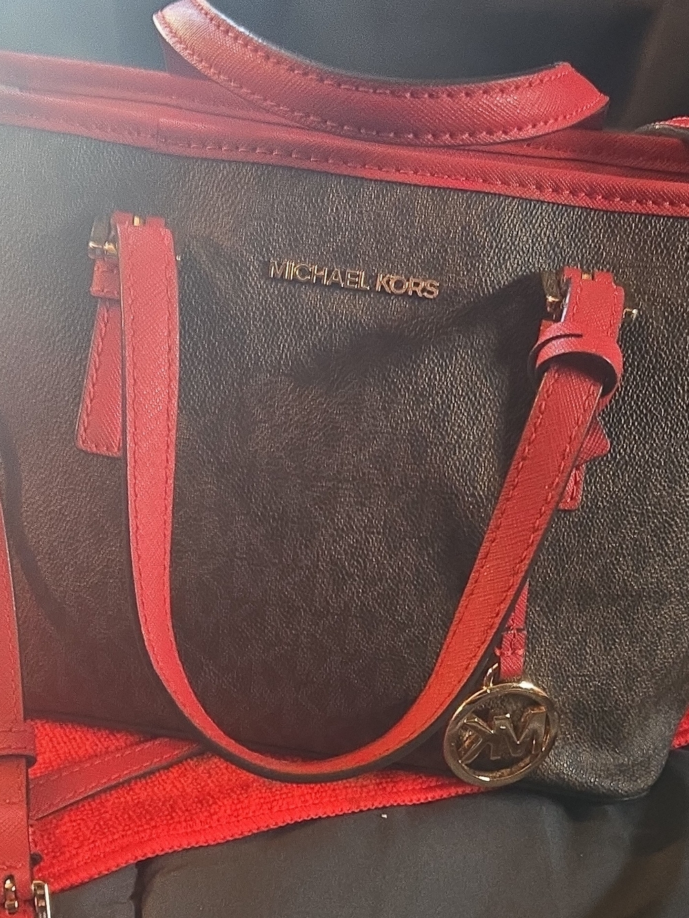 Michael Kors Black Satchel with Red Trim